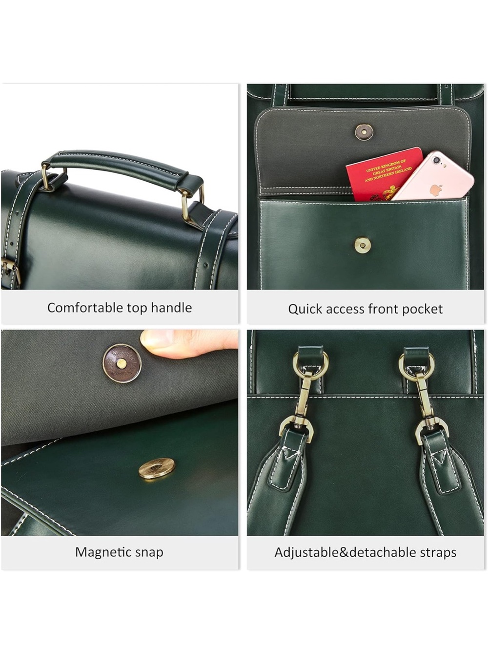 Ecosusi NEW Vintage Green Laptop Backpack PU Leather - Picture 6 of 11